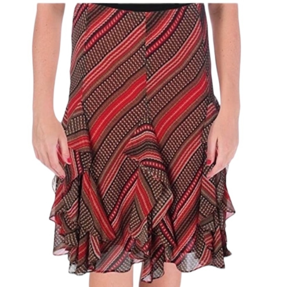 NWT Lauren Ralph Lauren Ruffle Midi Skirt Brown & Red Size Medium